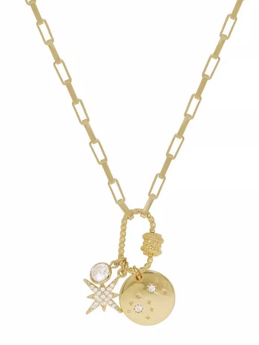 ettika Gold Starburst Crystal & Disc Charm Pendant Necklace - Picture 3 of 9